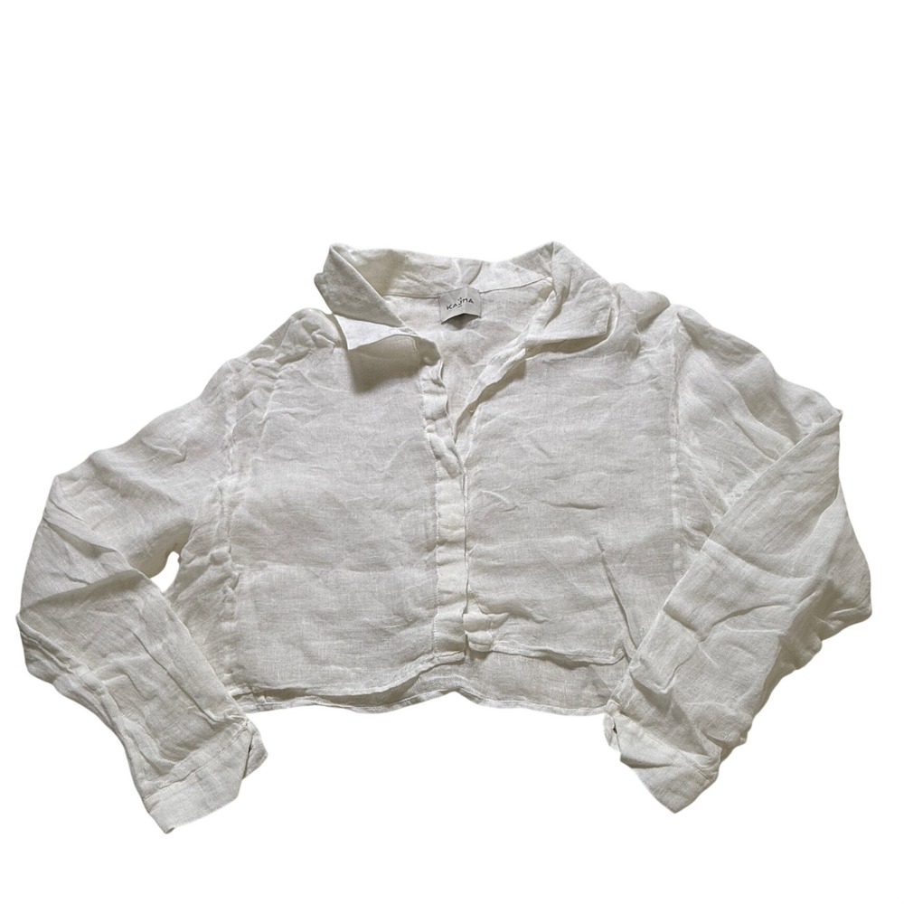 LE KASHA Wasta Cropped White French Luxury Linen Shirt Women's Size S/M